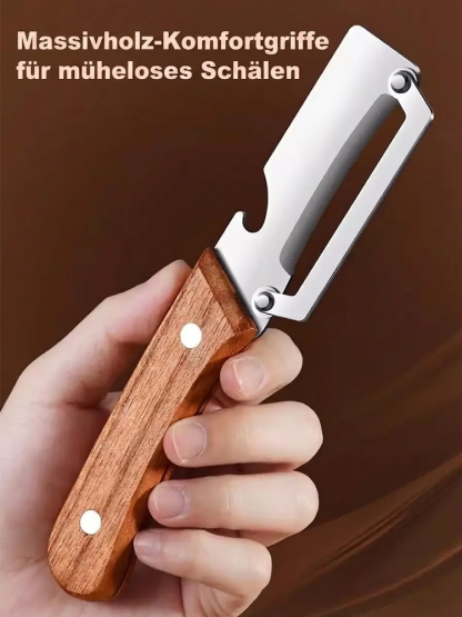 🔪 Sparschäler aus Edelstahl 316L | Öffnet und schält Flaschen in einem Arbeitsgang, leicht und rutschfest, lässt sich sofort abspülen.