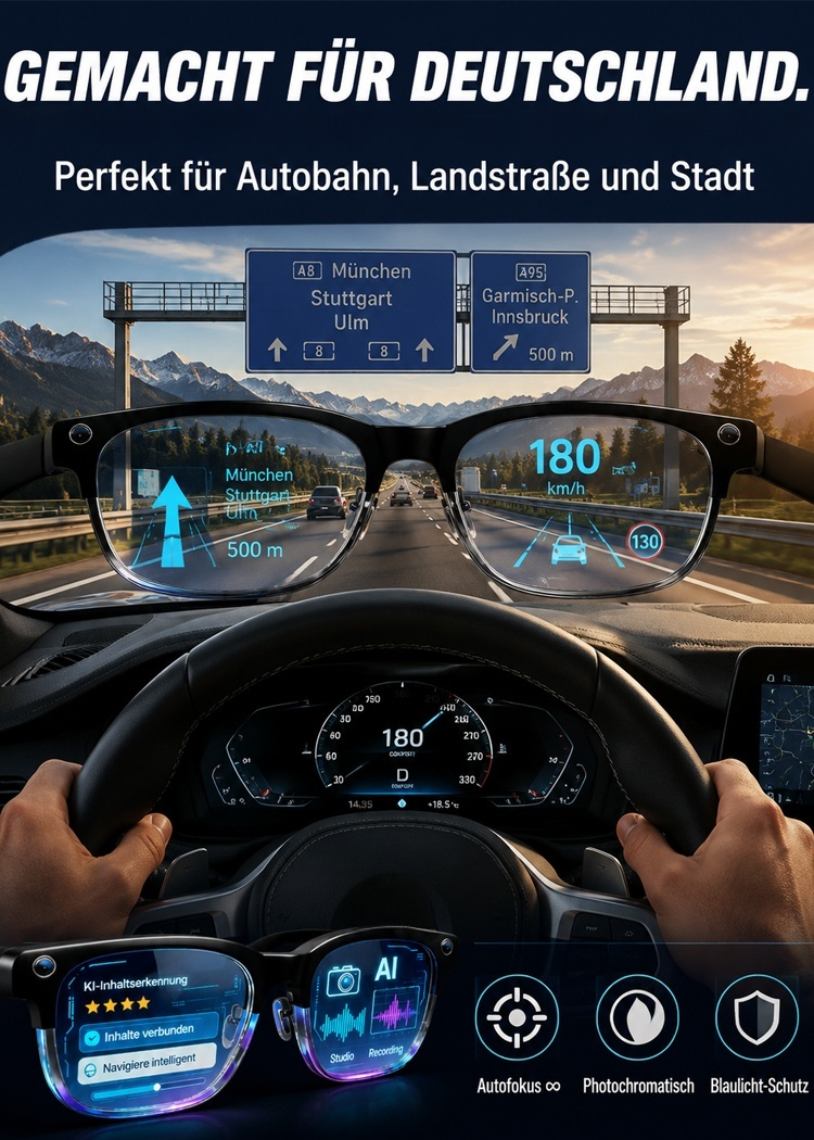 🌍【Eine Brille für alle Sprach- und Lichtverhältnisse】Intelligente Zoom- und Echtzeit-Übersetzungsbrille