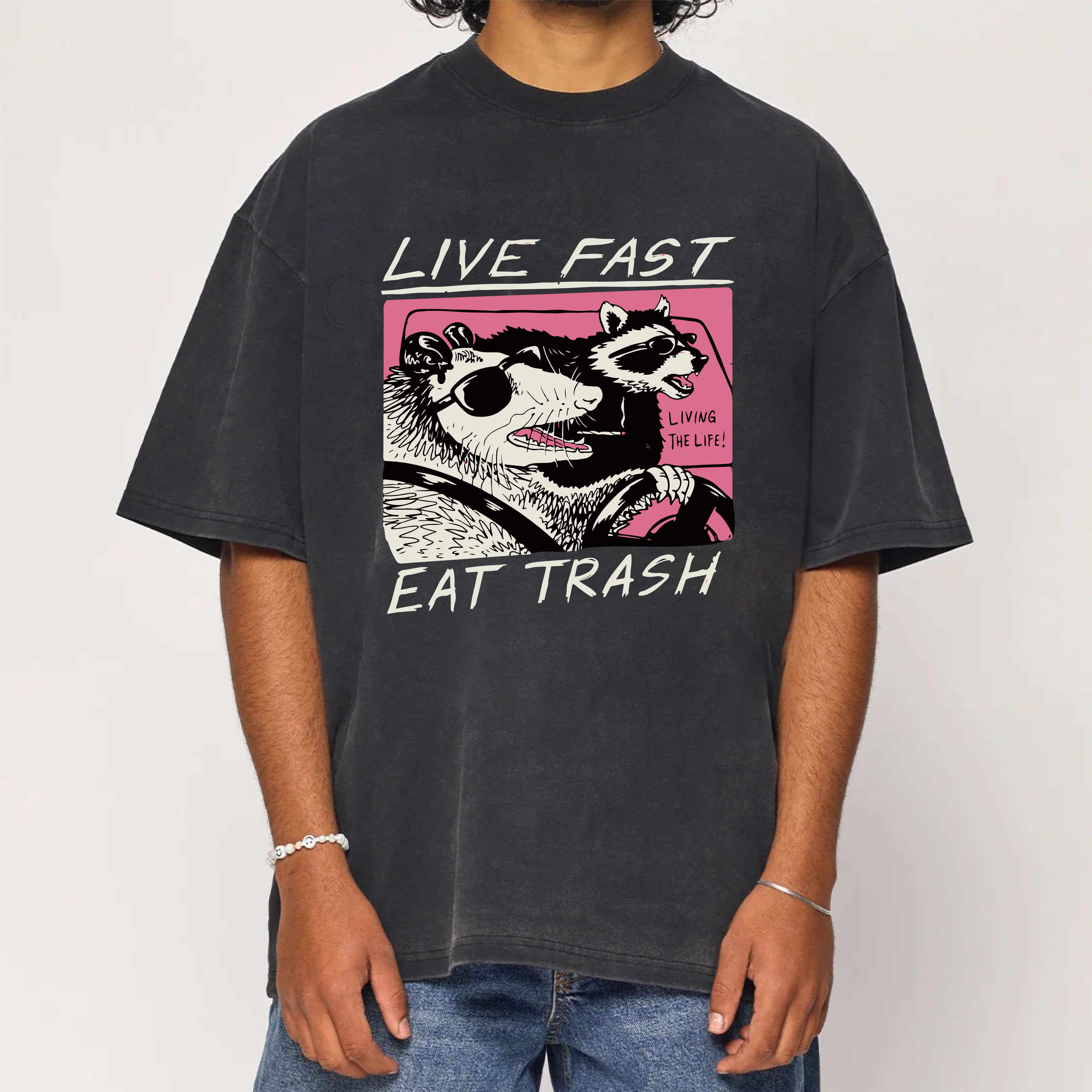 Live Fast! Eat Trash Raccoon Possum Animal Washed T-Shirt