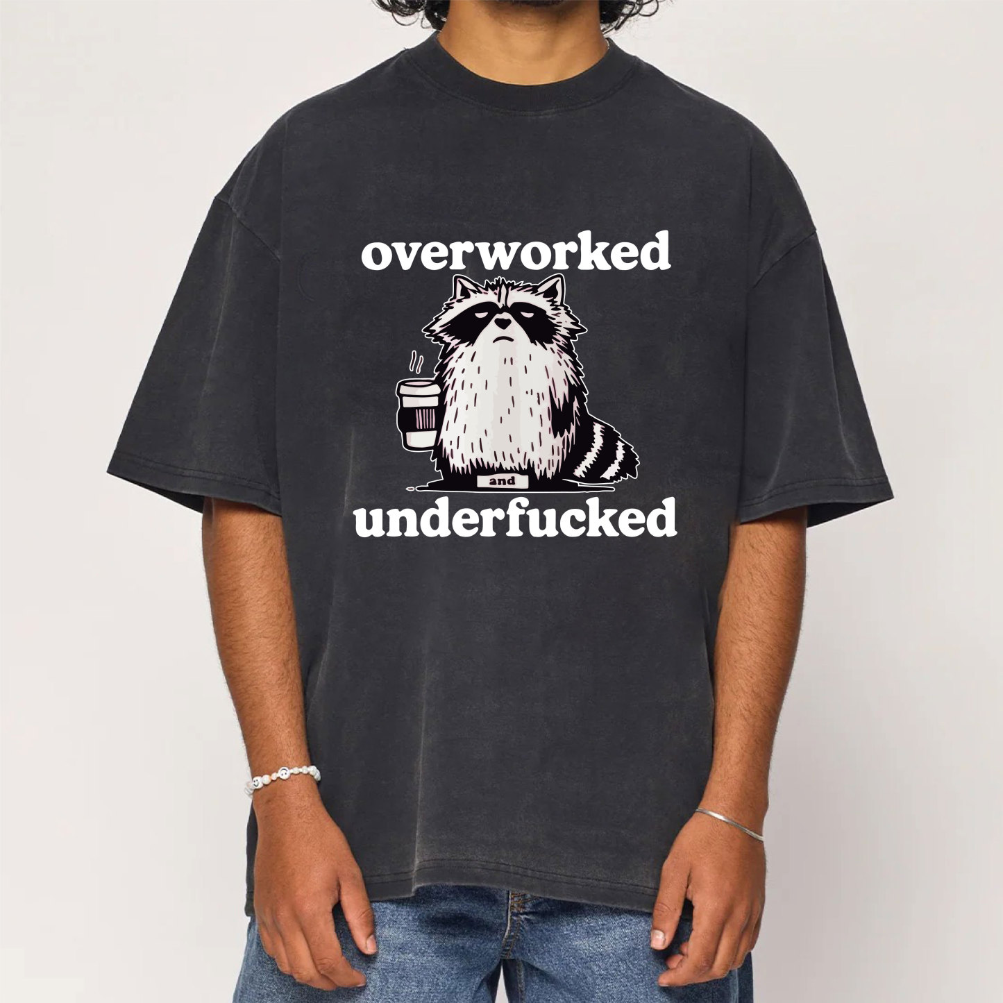 Raccoon Overworked Underfucked Washed T-Shirt