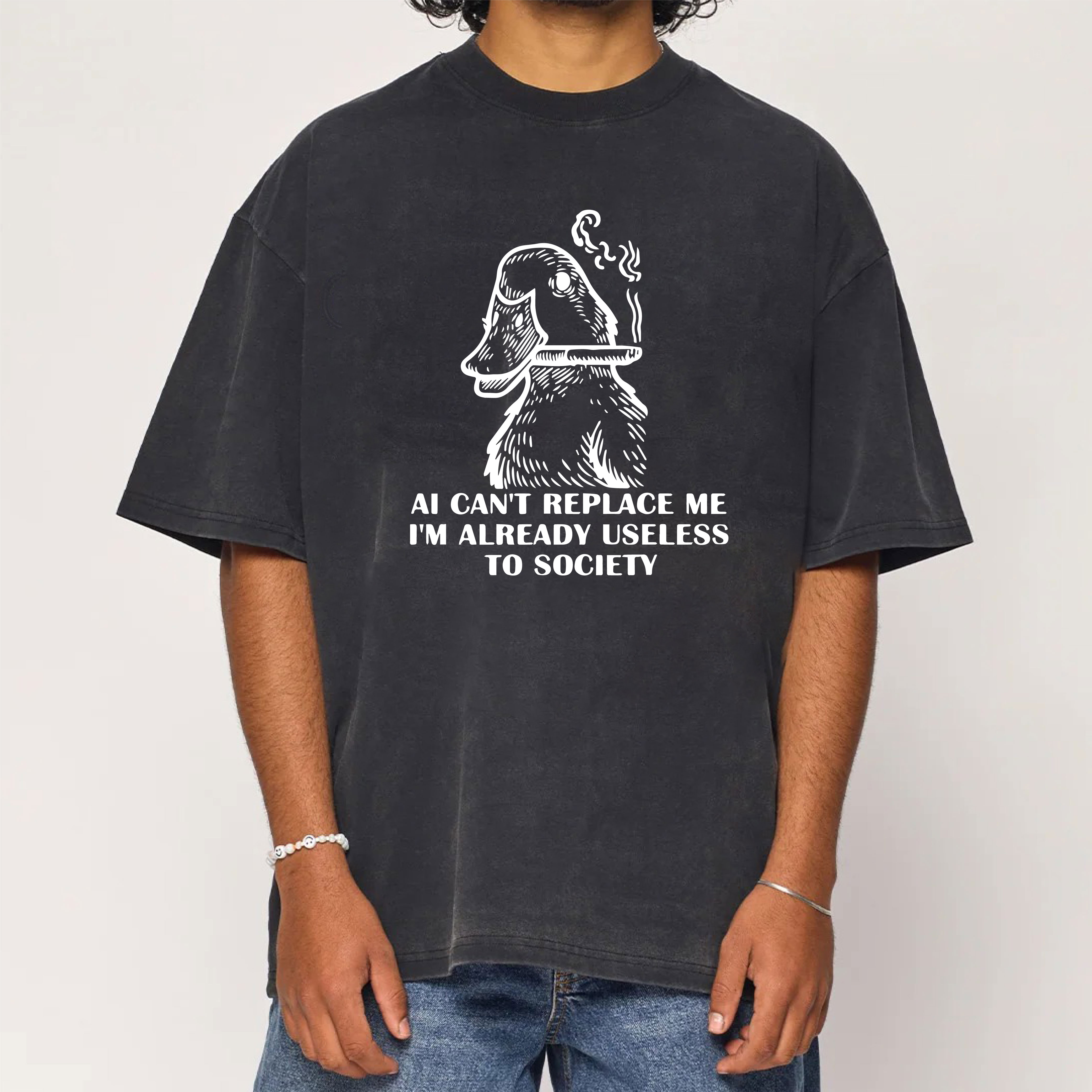 AI Can't Replace Me I'm Already Useless to Society Duck Washed T-Shirt