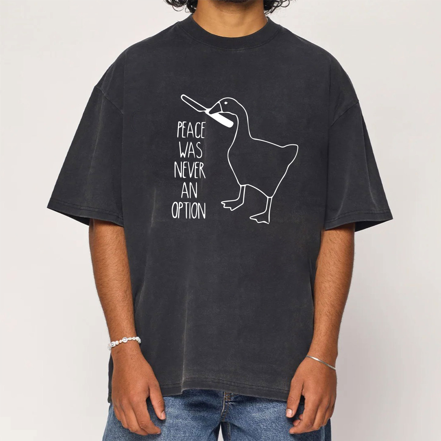Goose Meme Peace Was Never An Option Washed T-Shirt