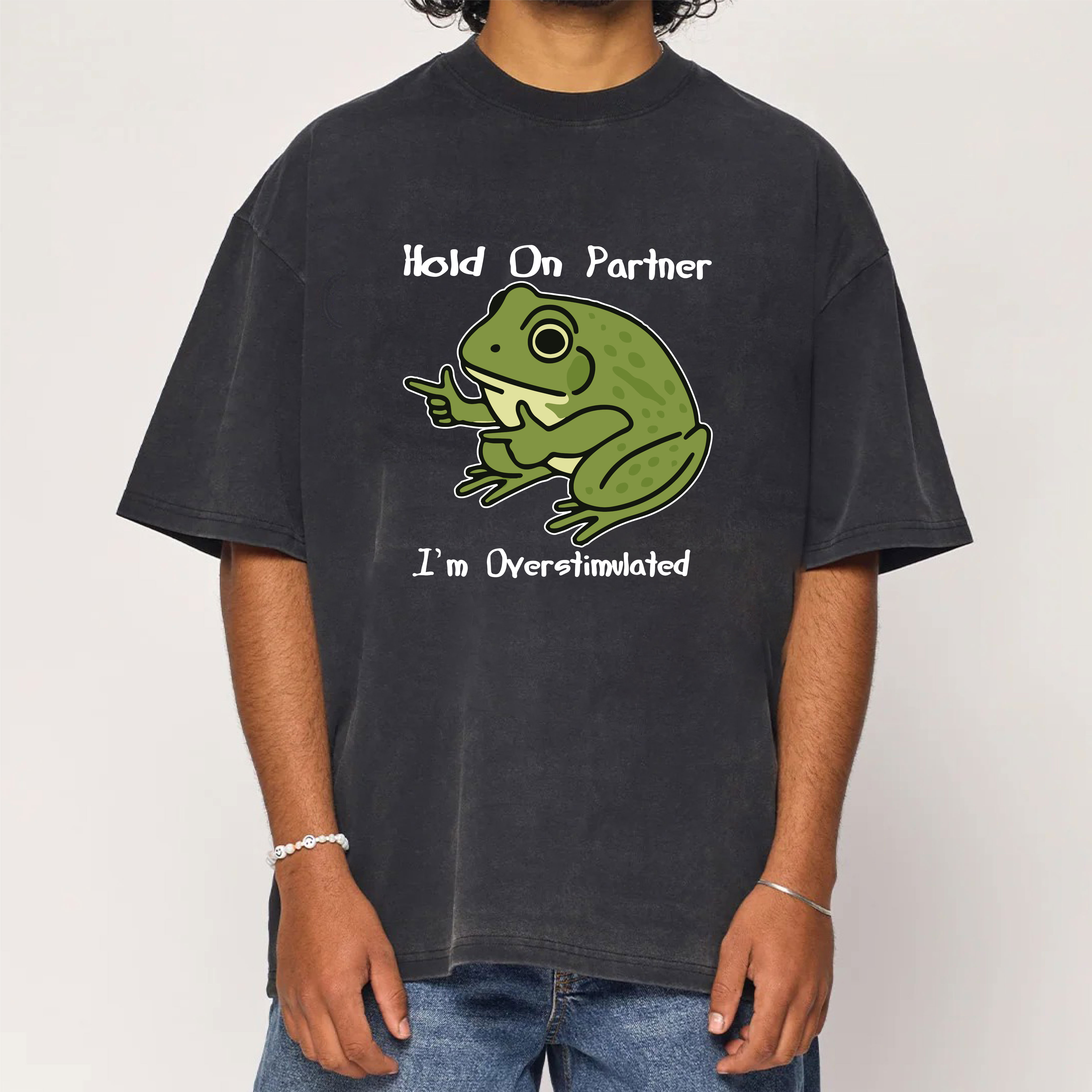 Hold On Partner I'm Overstimulated Washed T-Shirt