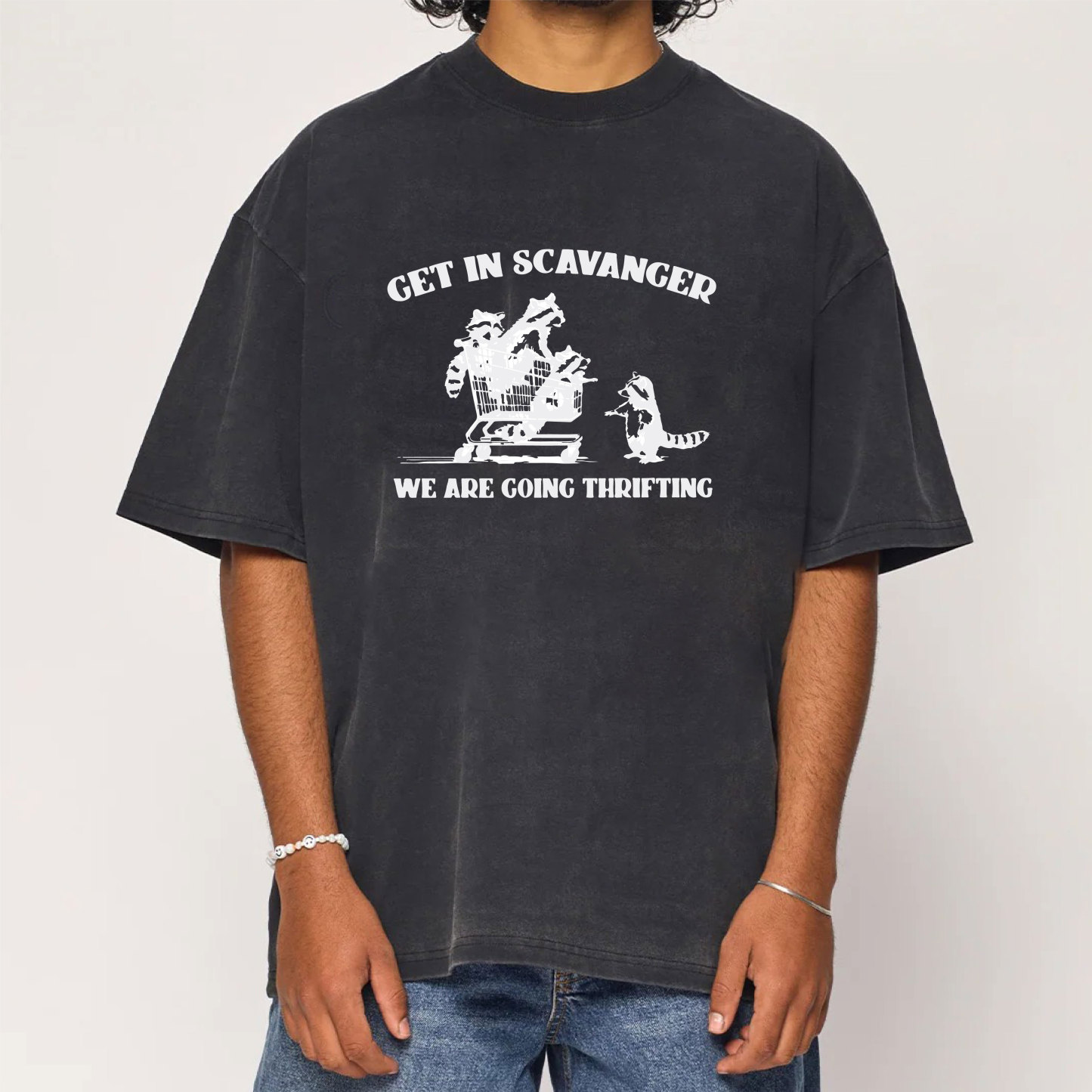 Get In Scavenger We're Going Thrifting Raccoon Washed T-Shirt