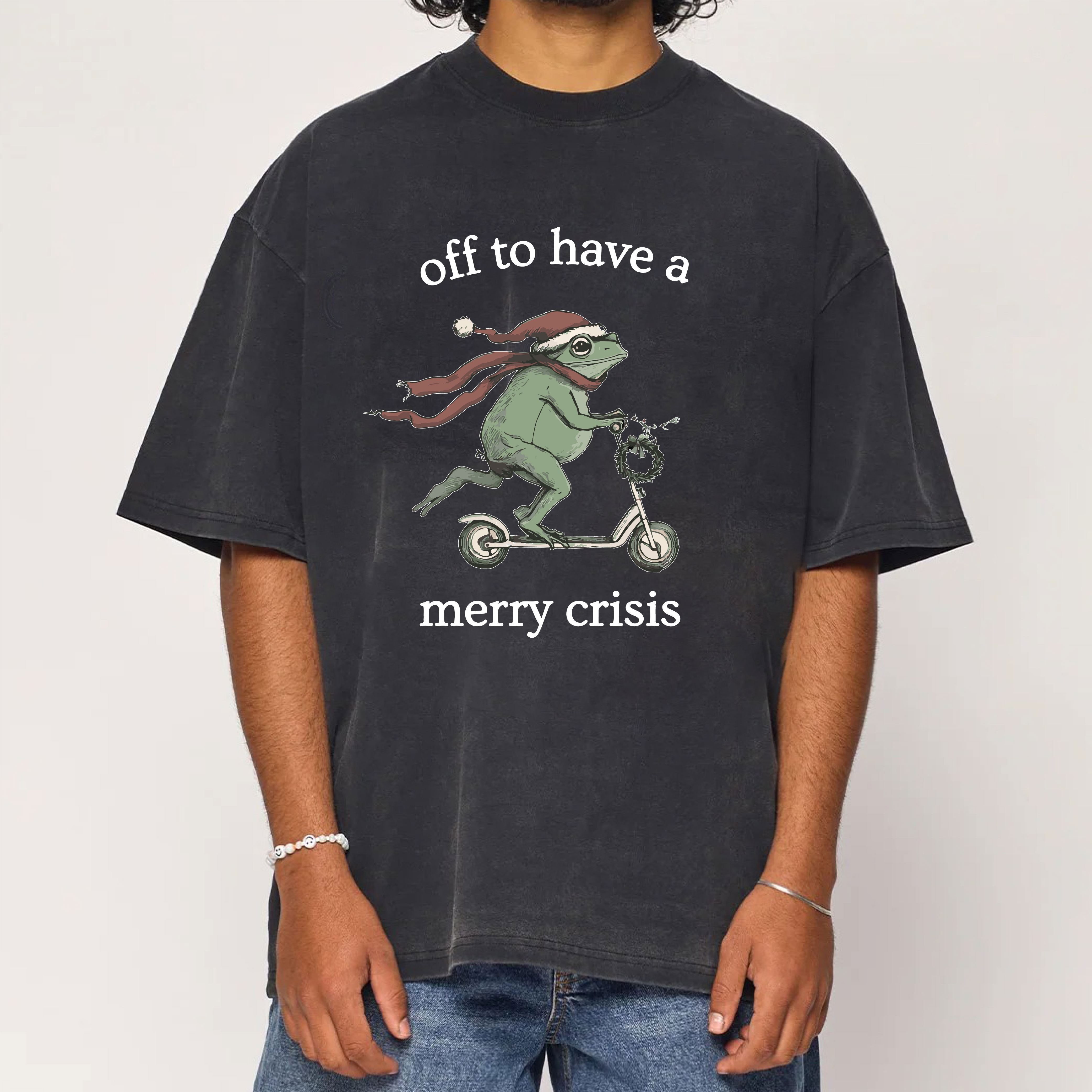 Off To Have A Merry Crisis Funny Christmas Washed T-Shirt