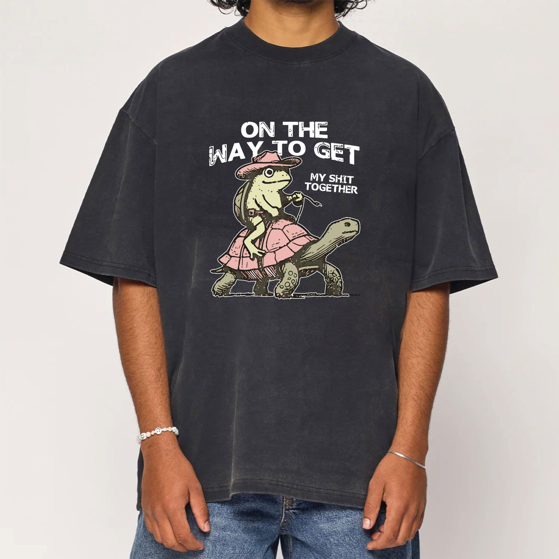 Turtle Frog On My Way To Get My Shit Together  Washed T-Shirt