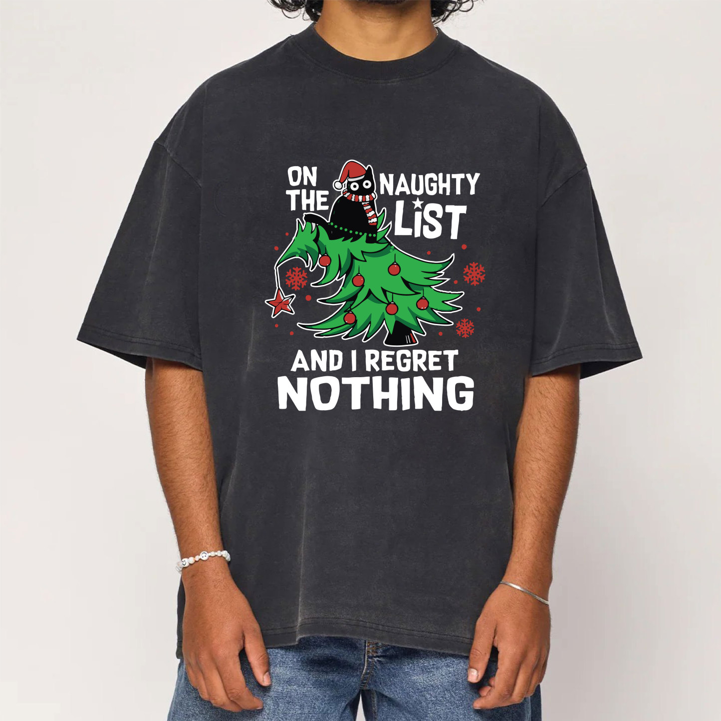 On The Naughty List I Regret Nothing Washed T-Shirt