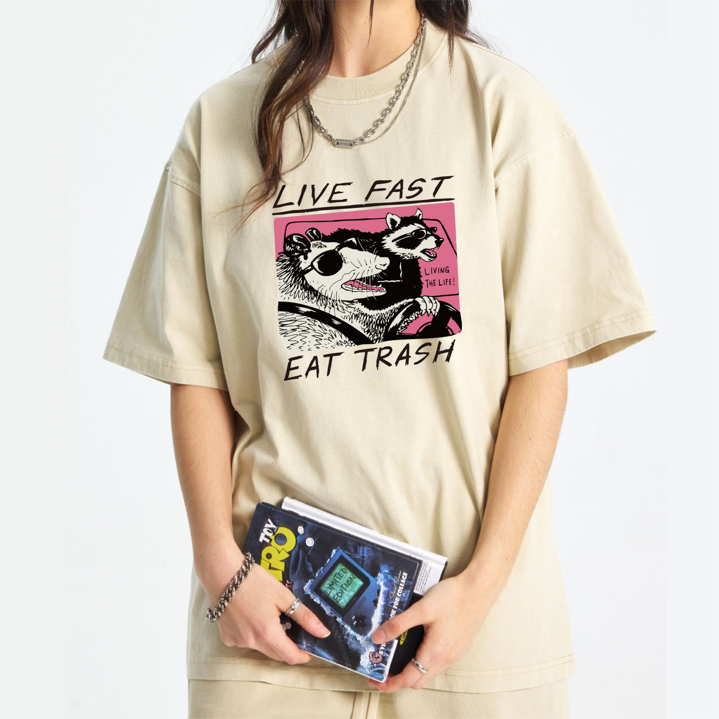 Live Fast! Eat Trash Raccoon Possum Animal Washed T-Shirt