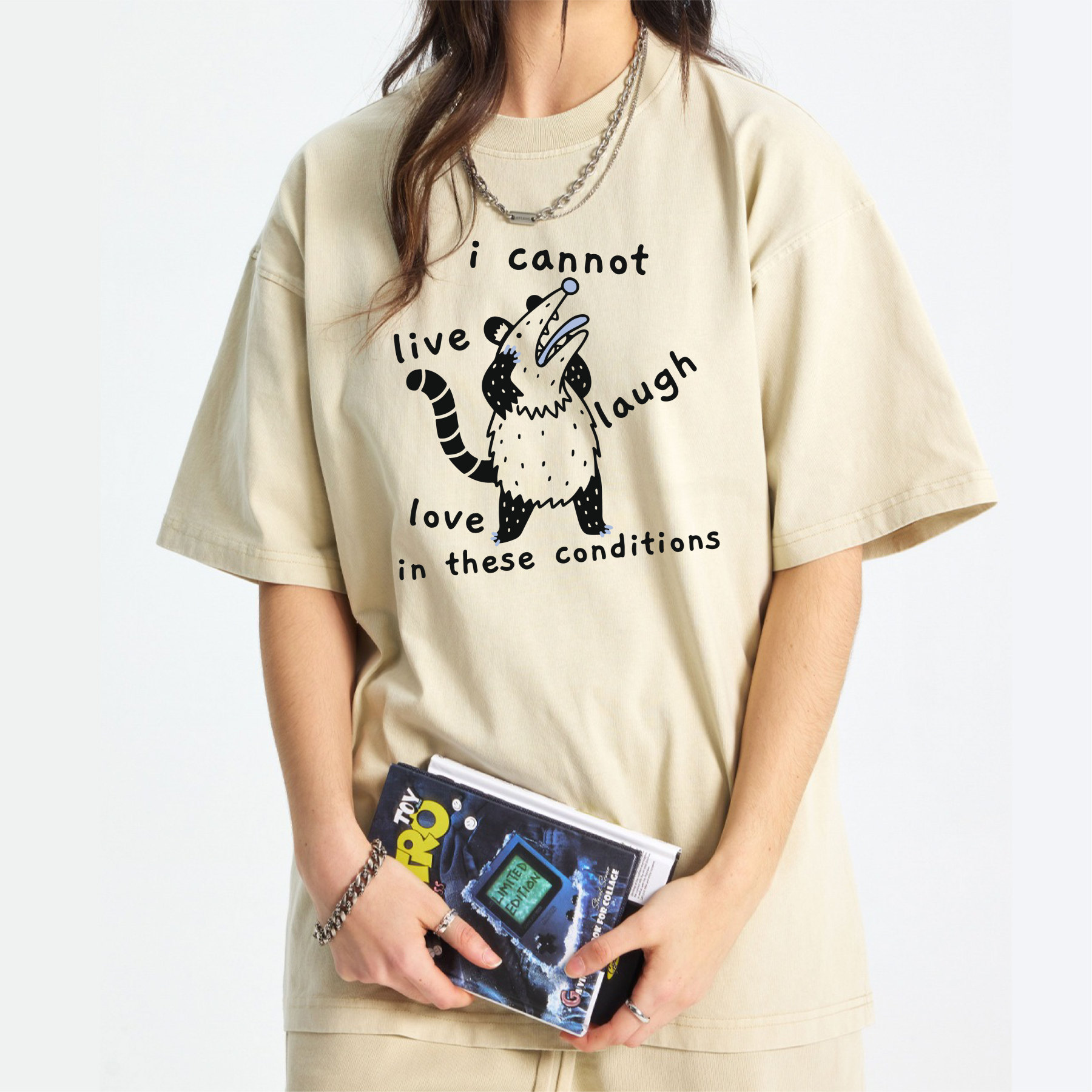 Opossum Live Laugh Love I Cannot Live Laugh Love In These Conditions Washed T-Shirt