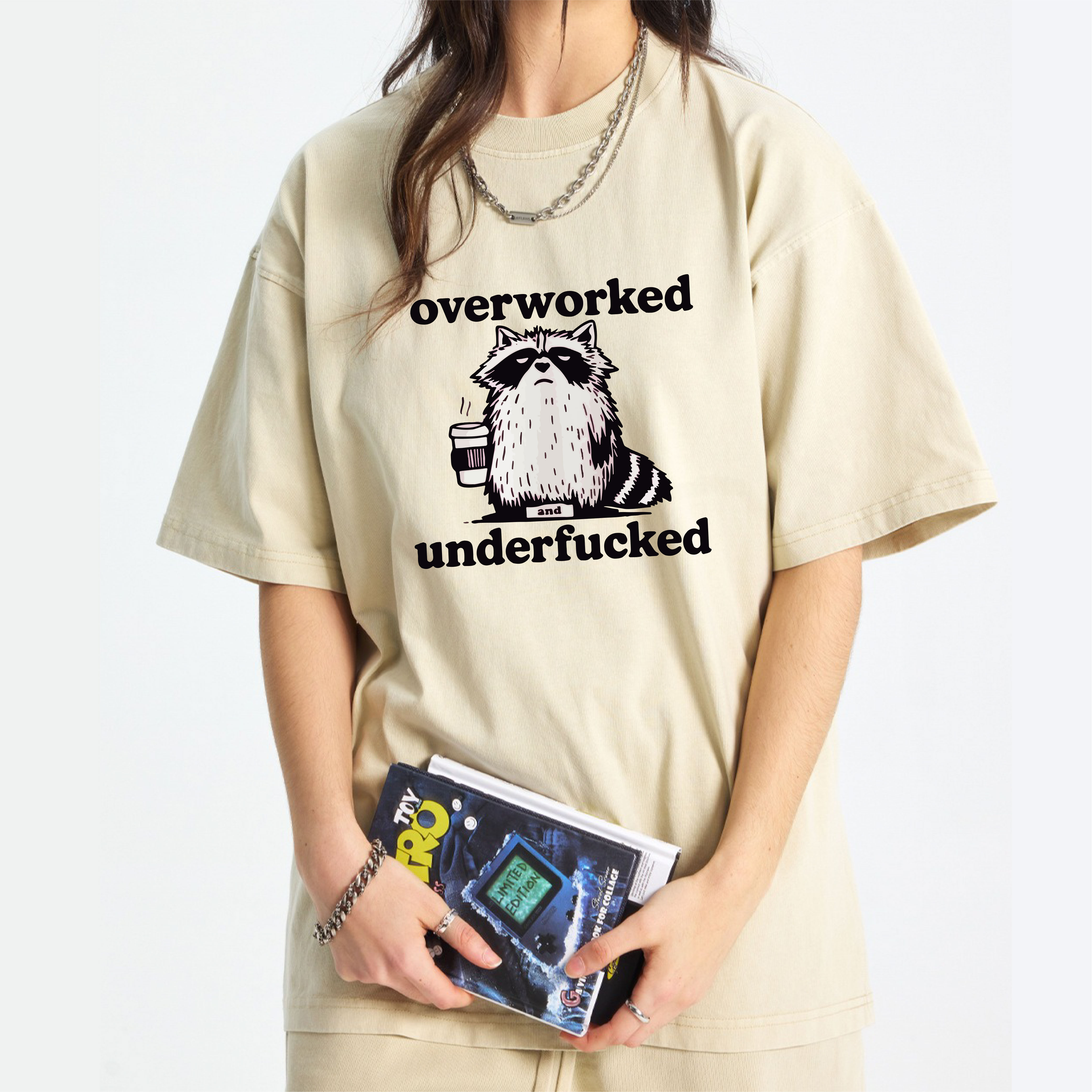 Raccoon Overworked Underfucked Washed T-Shirt