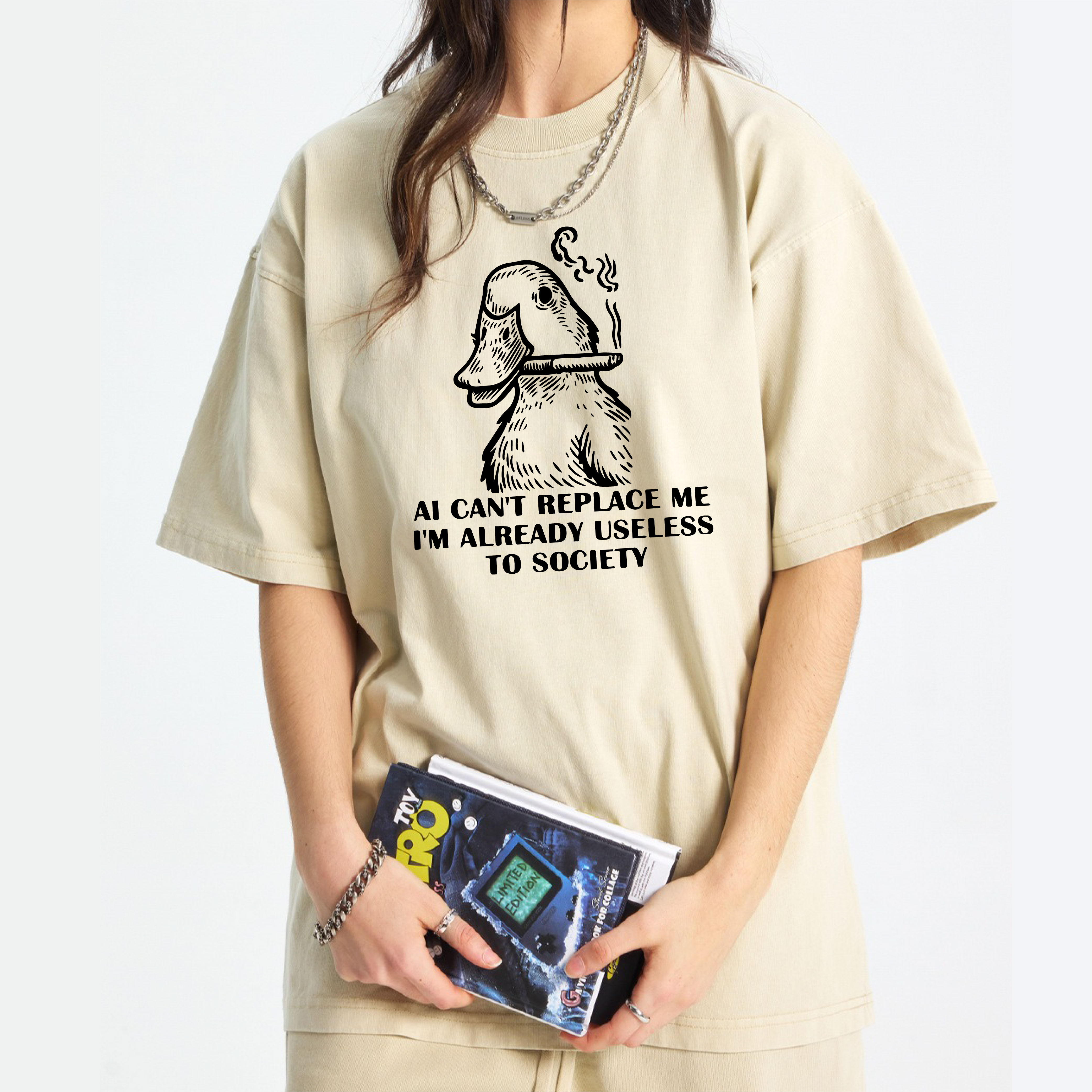 AI Can't Replace Me I'm Already Useless to Society Duck Washed T-Shirt