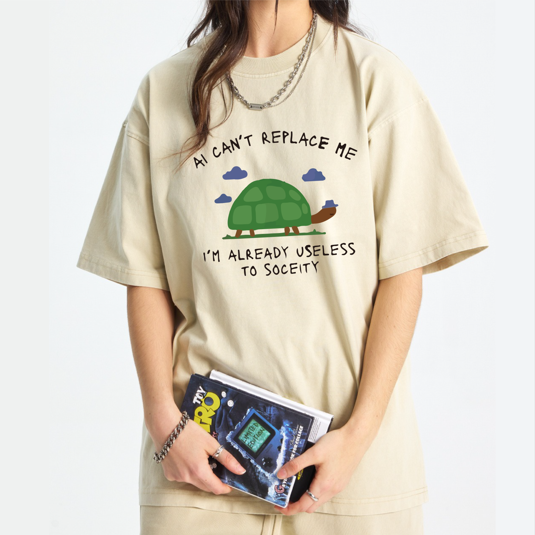 AI Can't Replace Me I'm Already Useless to Society Turtle Washed T-Shirt