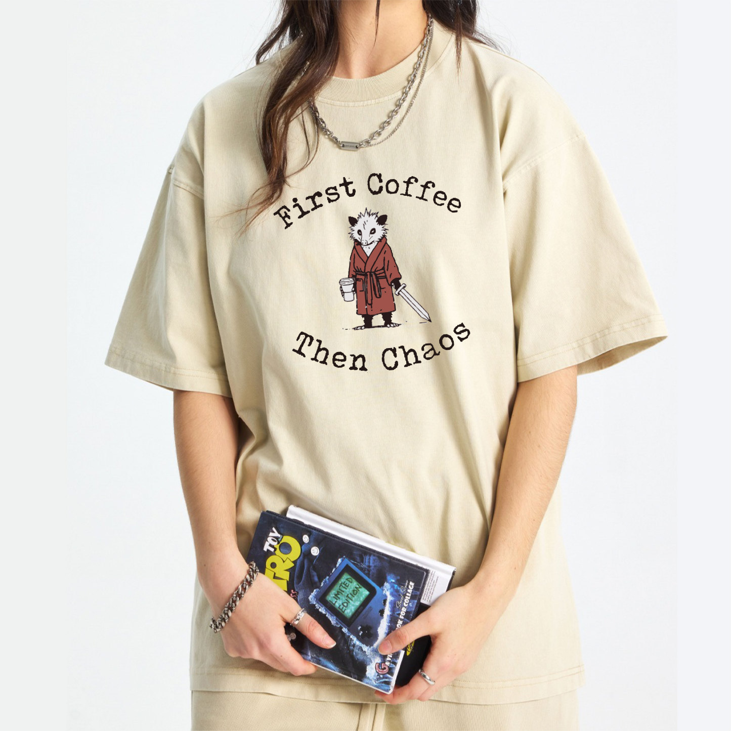 Opossum First Coffee Then Chaos Washed T-Shirt