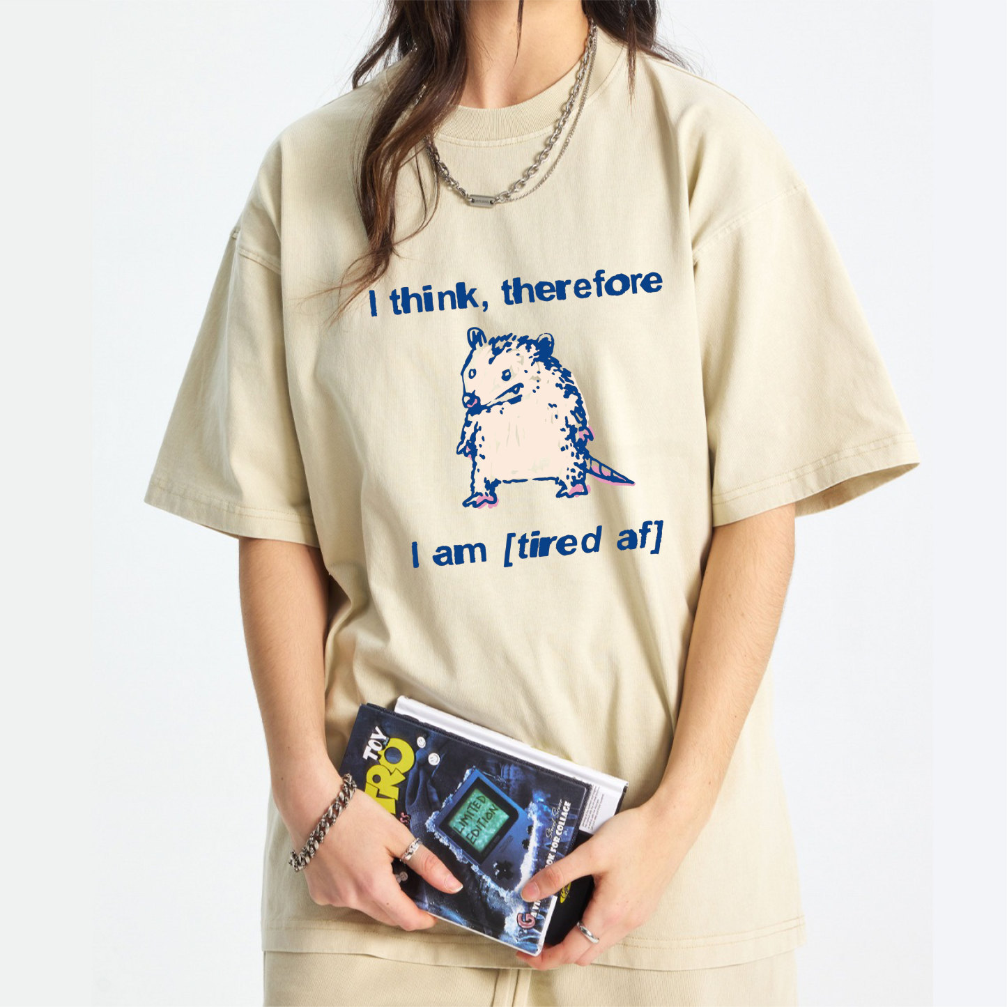 I Think Therefore I Am (Tired af) Opossum Washed T-Shirt