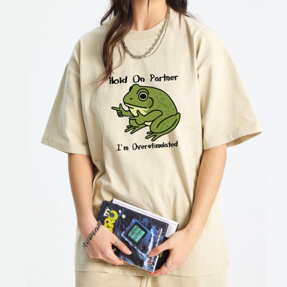 Hold On Partner I'm Overstimulated Washed T-Shirt