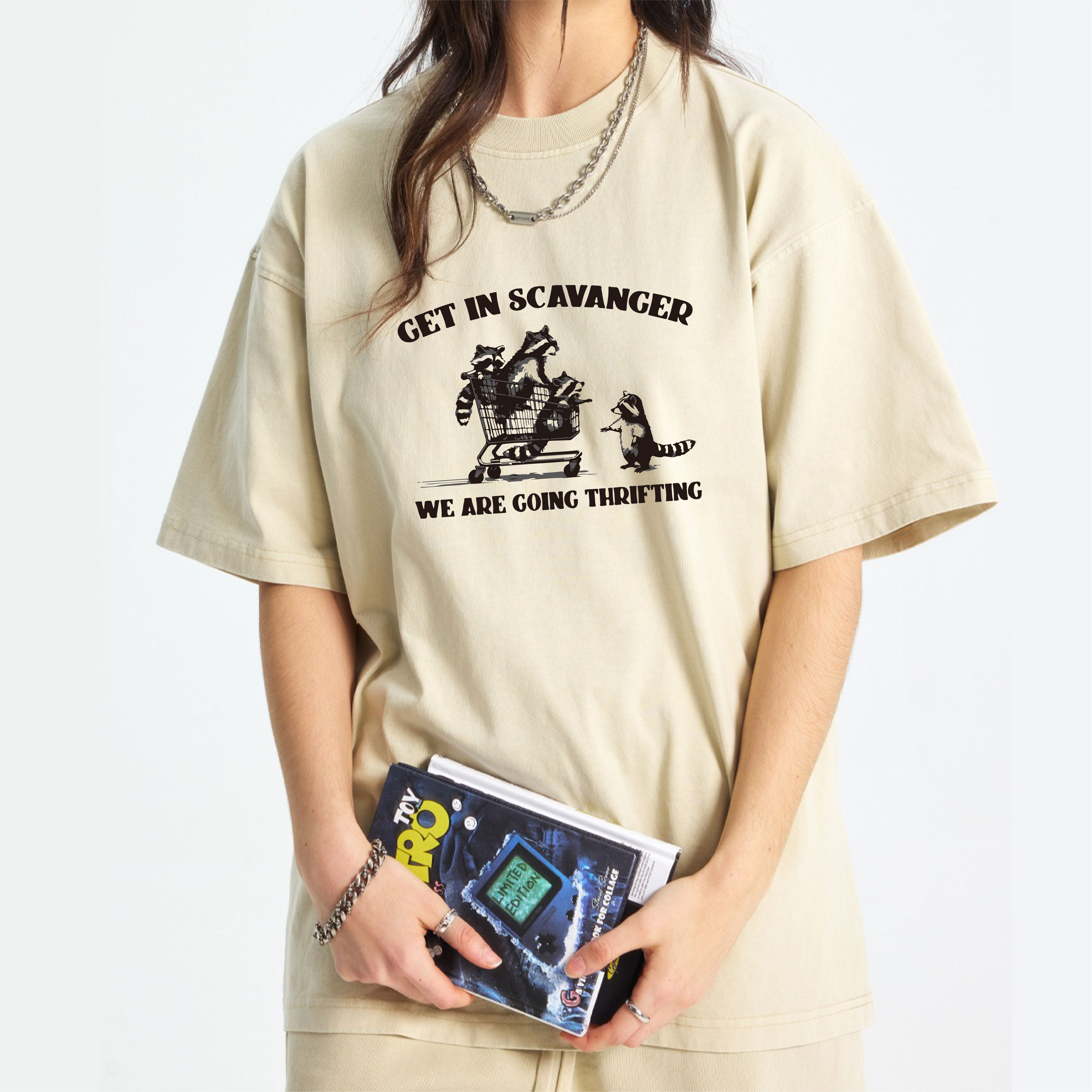 Get In Scavenger We're Going Thrifting Raccoon Washed T-Shirt