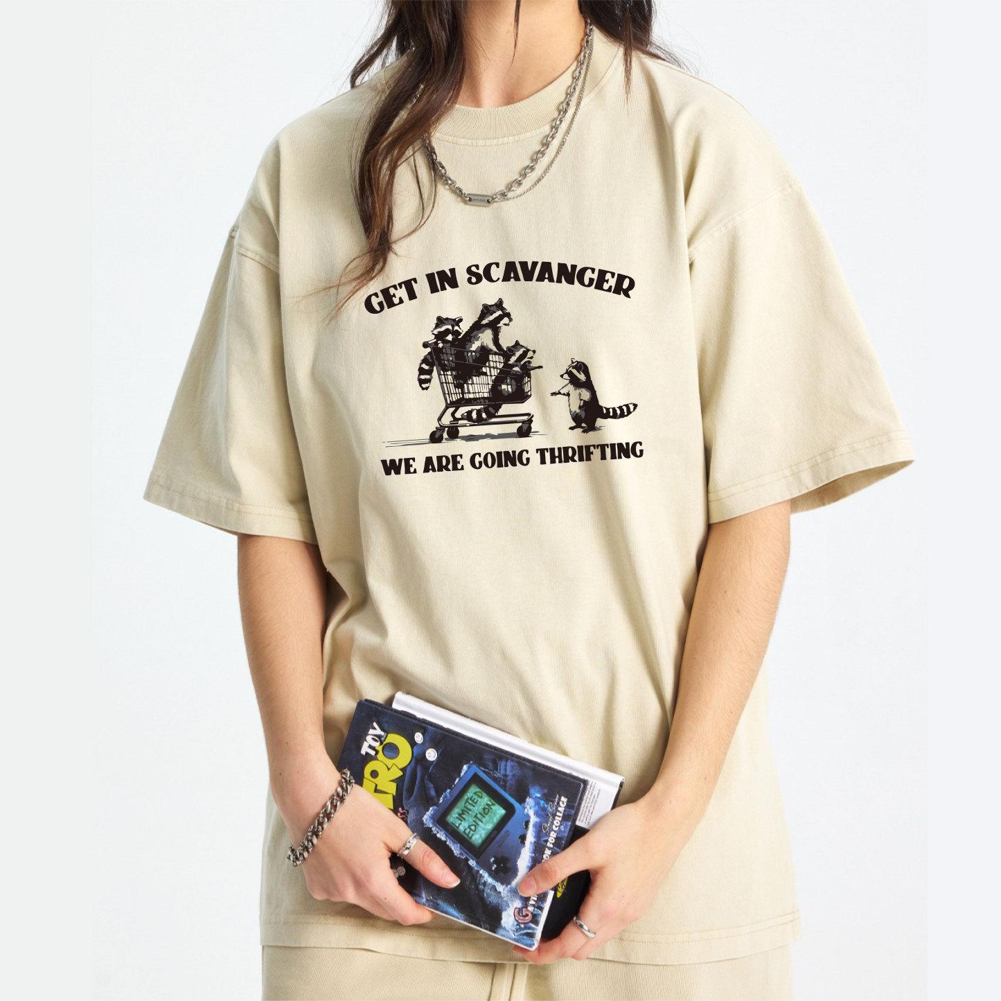 Get In Scavenger We're Going Thrifting Raccoon Washed T-Shirt