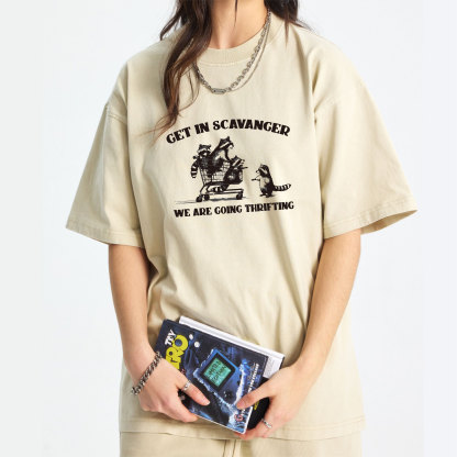 Get In Scavenger We're Going Thrifting Raccoon Washed T-Shirt