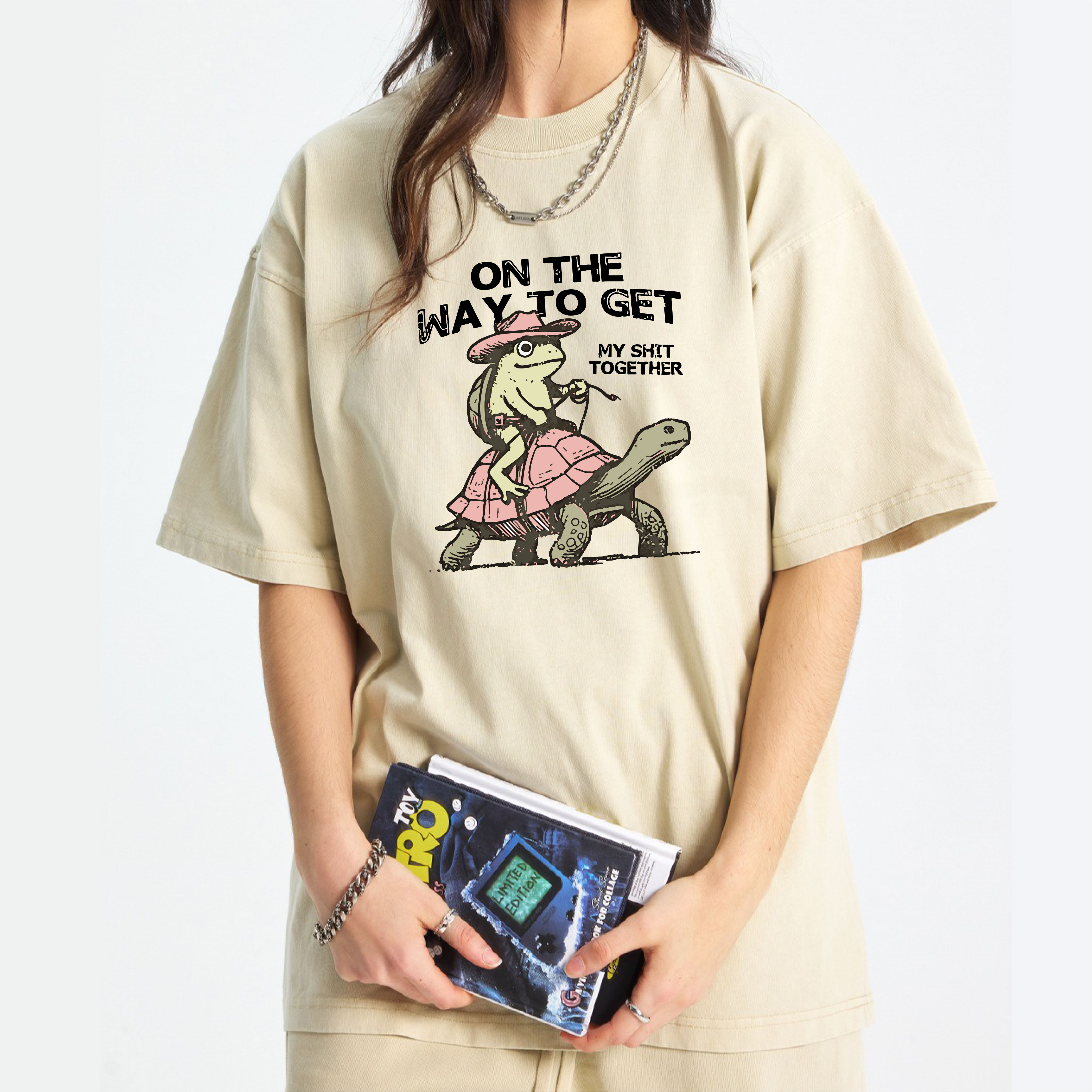 Turtle Frog On My Way To Get My Shit Together  Washed T-Shirt