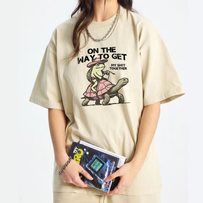 Turtle Frog On My Way To Get My Shit Together  Washed T-Shirt