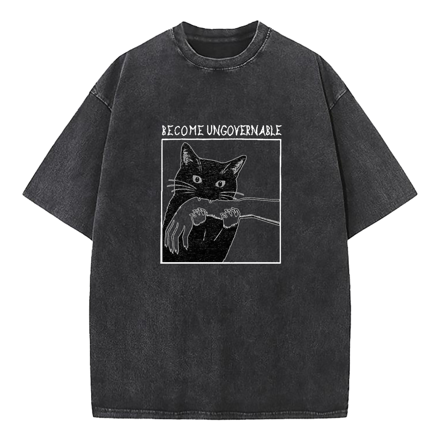 Black Cat Biting Hand Become Ungovernable Washed T-Shirt