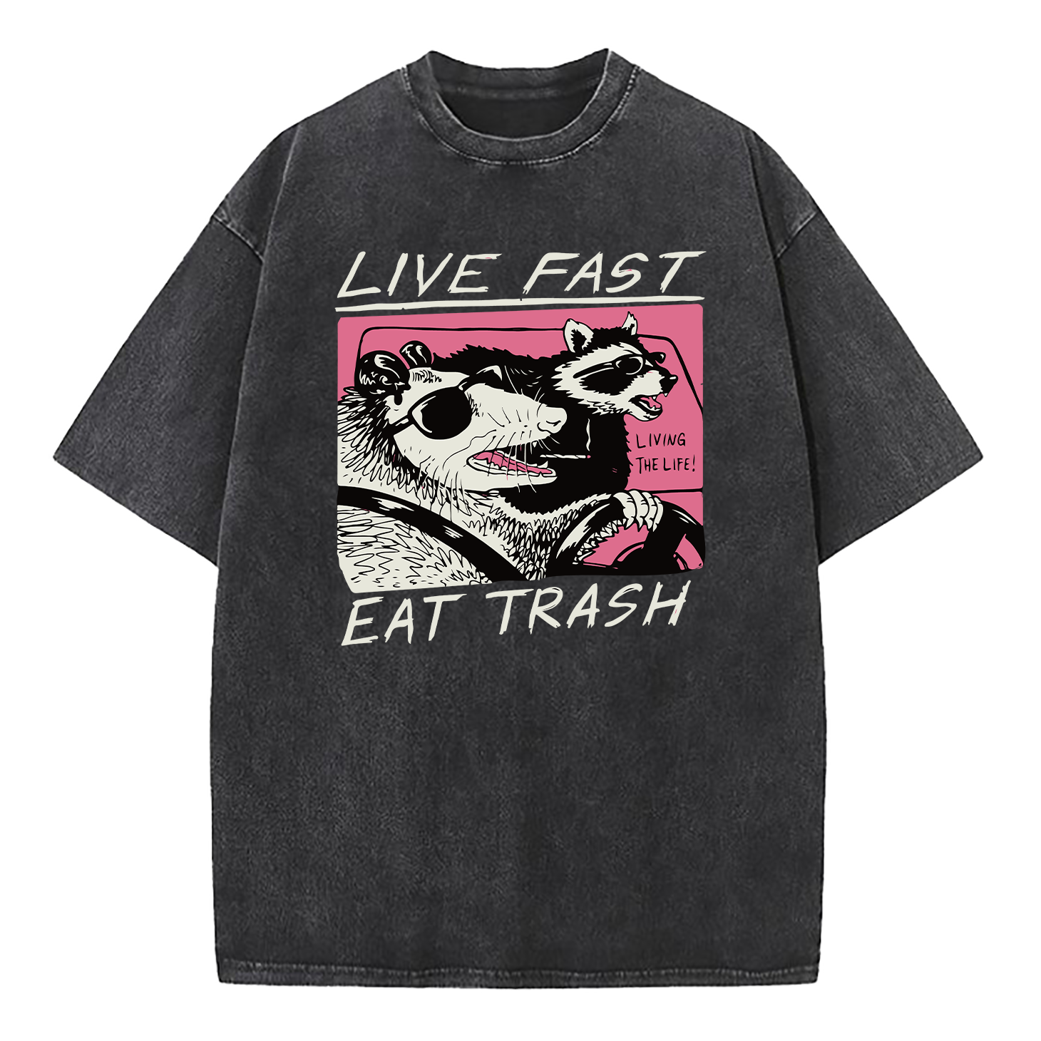 Live Fast! Eat Trash Raccoon Possum Animal Washed T-Shirt