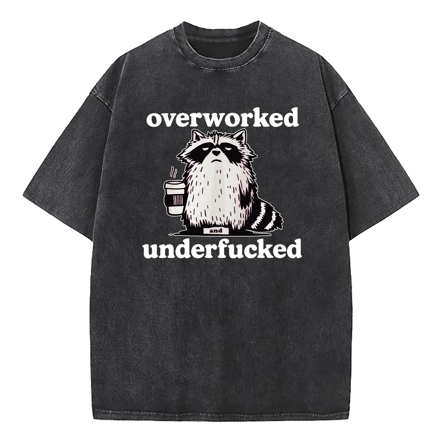 Raccoon Overworked Underfucked Washed T-Shirt