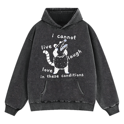 Opossum I Cannot Live Laugh Love In These Conditions Washed Hoodie