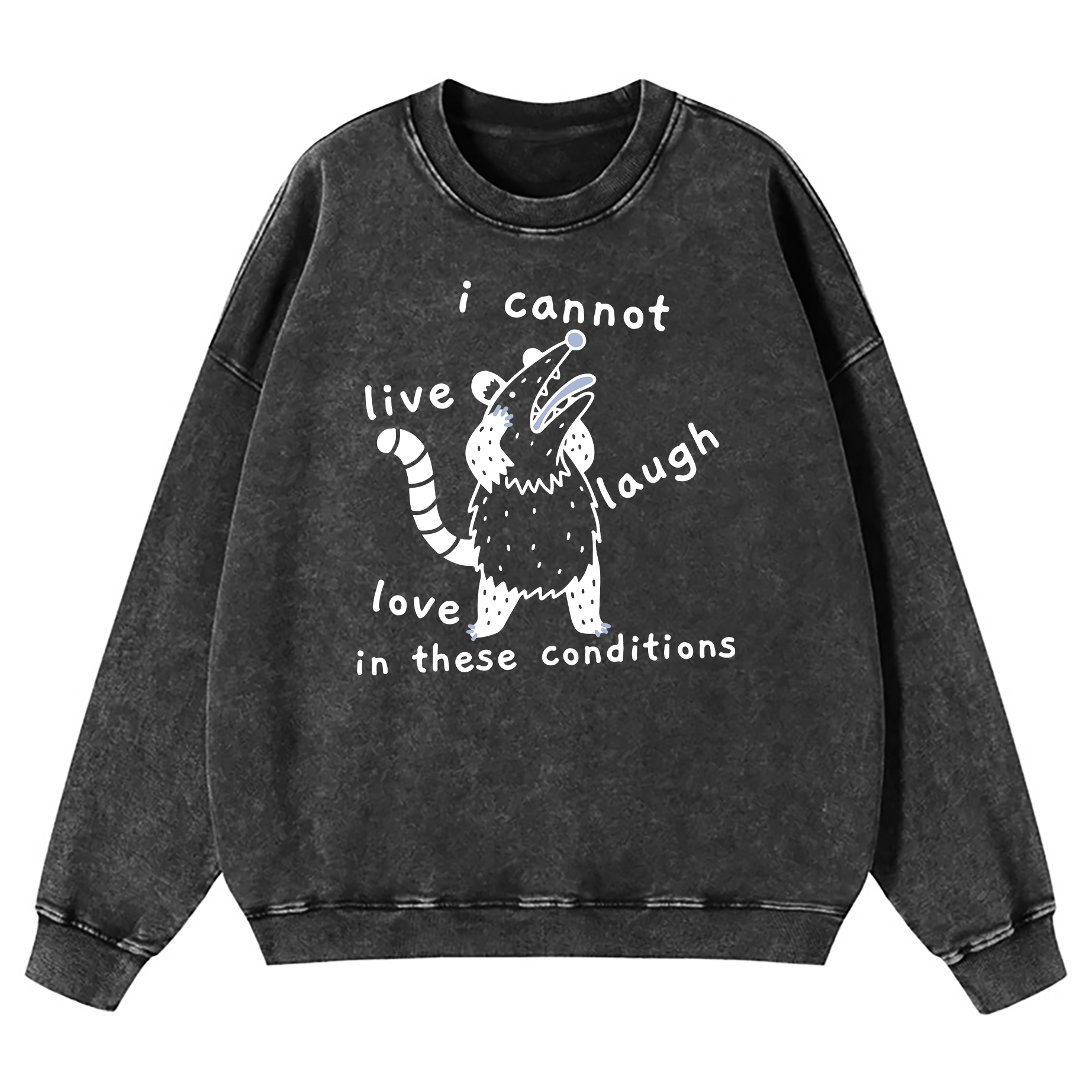 Opossum I Cannot Live Laugh Love In These Conditions Washed Sweatshirt