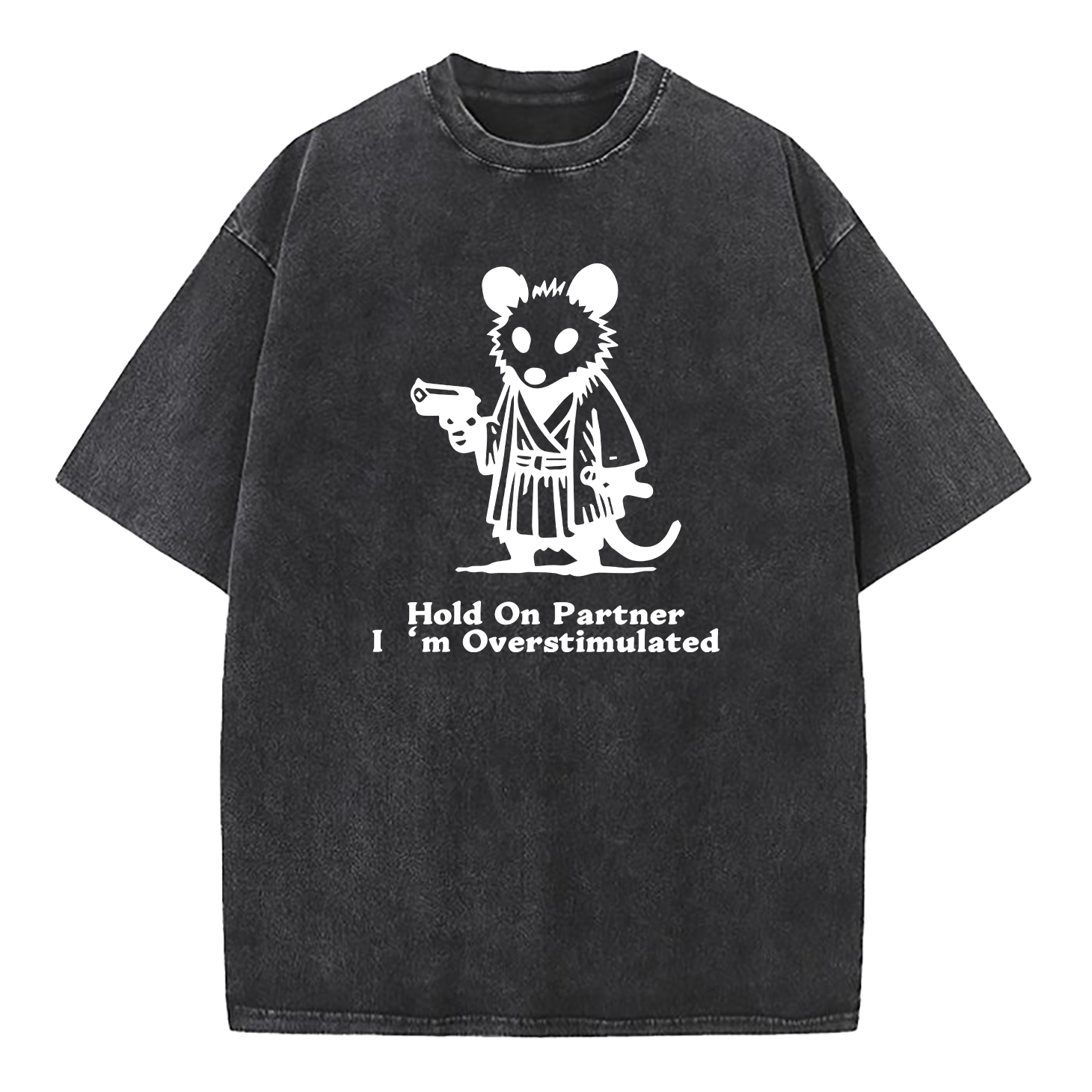Possum Samurai Hold On Partner I’m Overstimulated Washed T-Shirt
