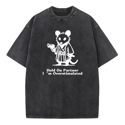 Possum Samurai Hold On Partner I’m Overstimulated Washed T-Shirt