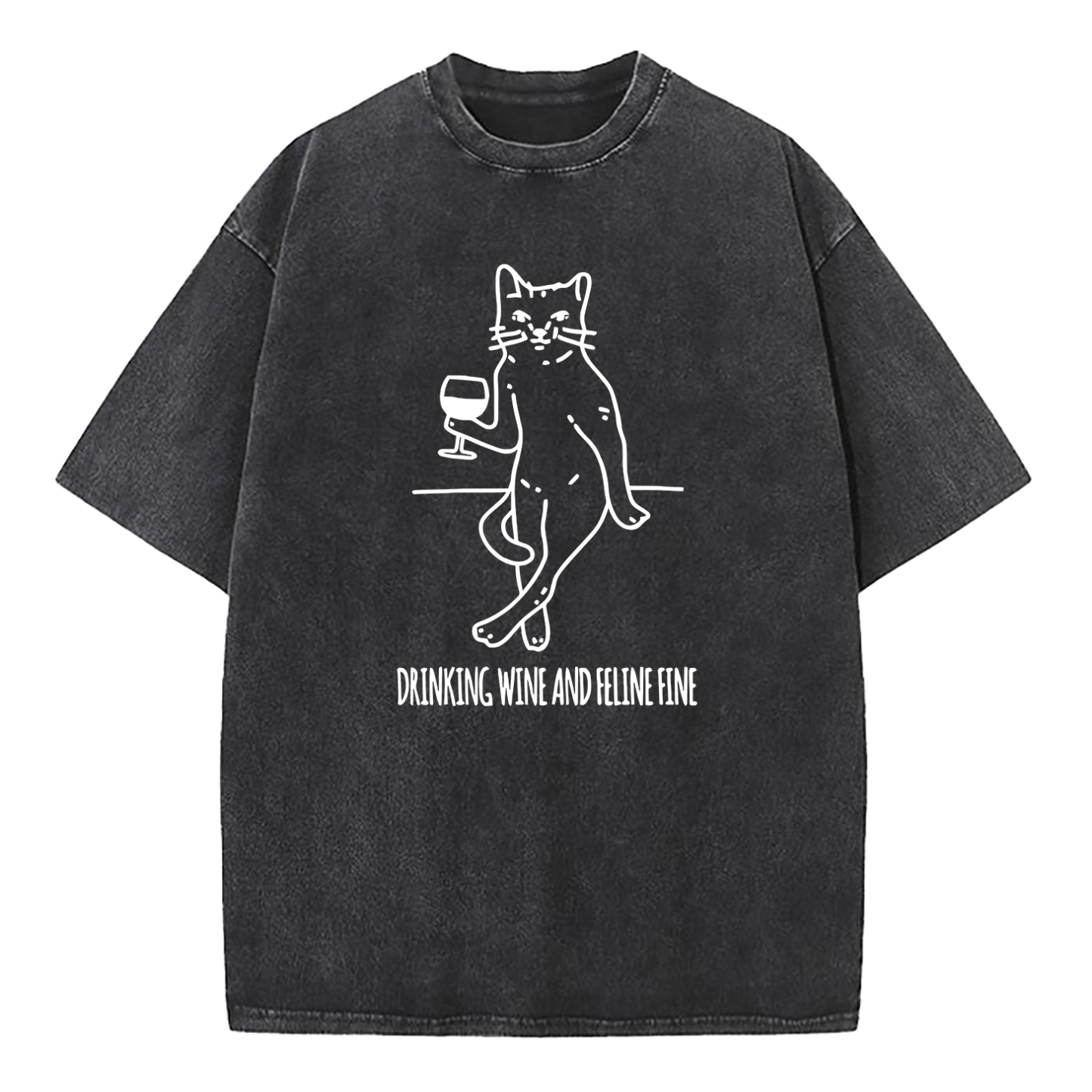 Drinking Wine And Feline Fine Washed T-Shirt