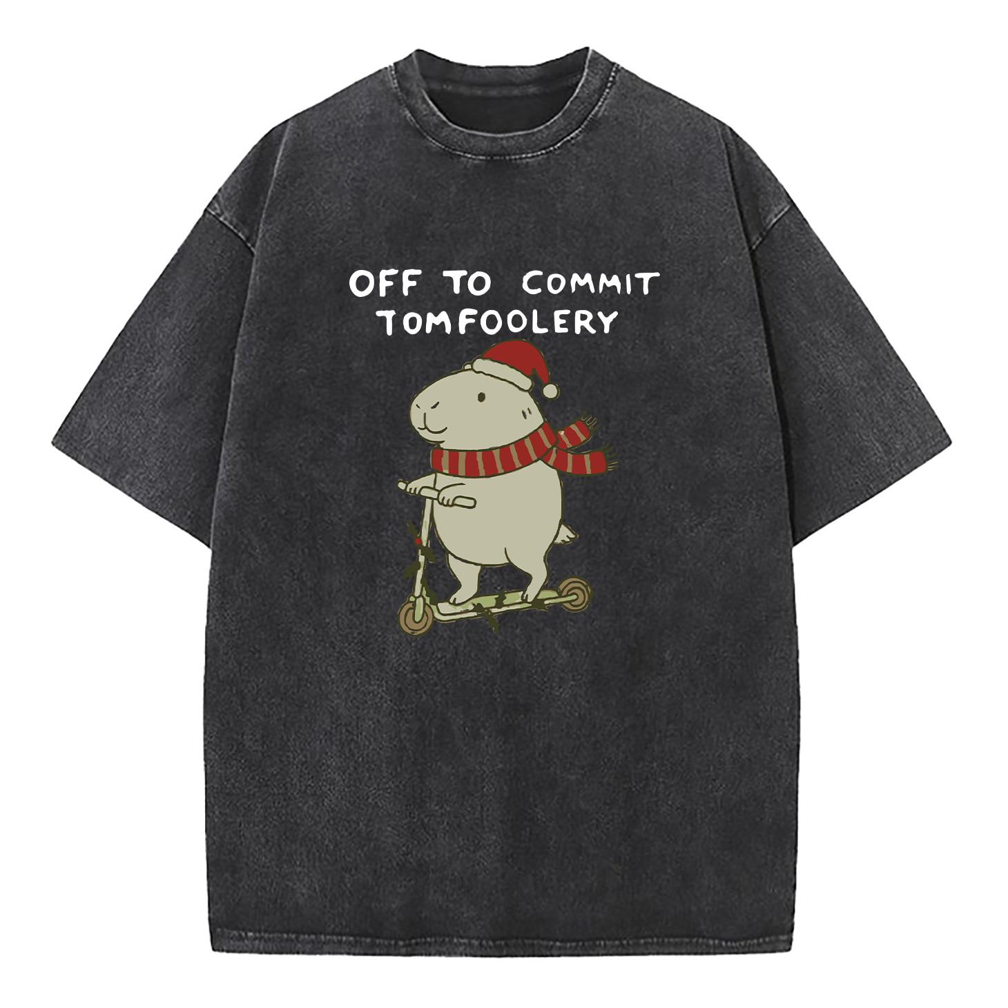 Capybara Off To Commit Tomfoolery Christmas Washed T-Shirt