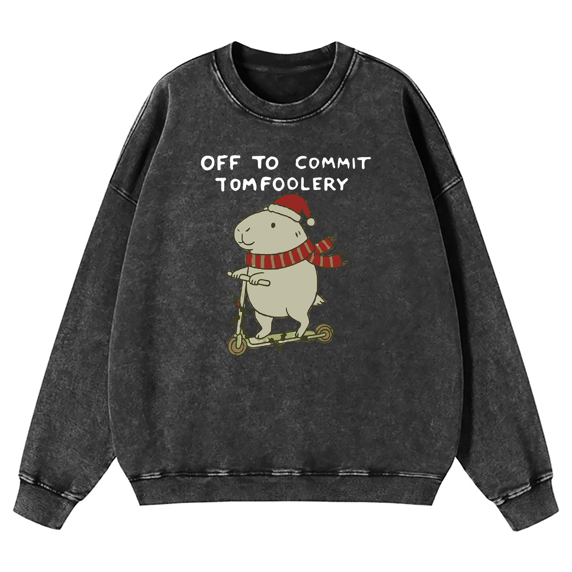 Capybara Off To Commit Tomfoolery Christmas Washed Sweatshirt