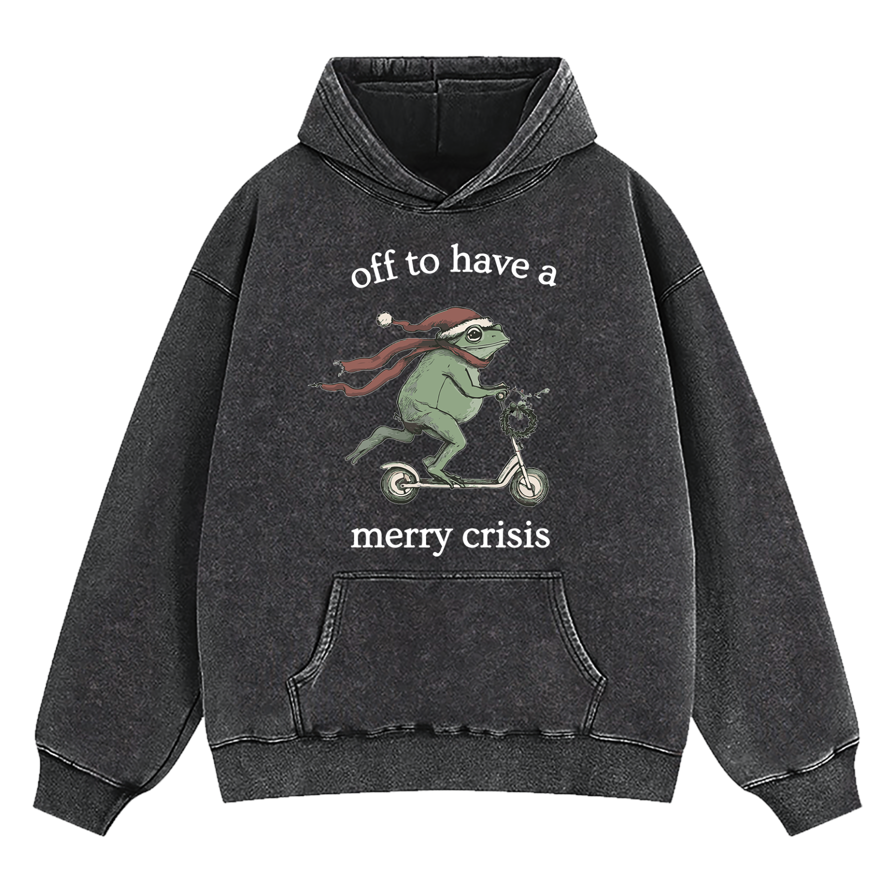 Off To Have A Merry Crisis Funny Christmas Washed Hoodie