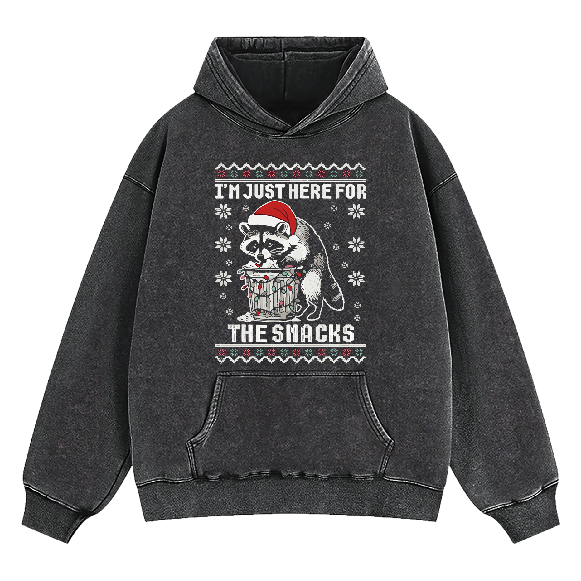 Raccoon Christmas I Just Here For The Snacks Washed Hoodie