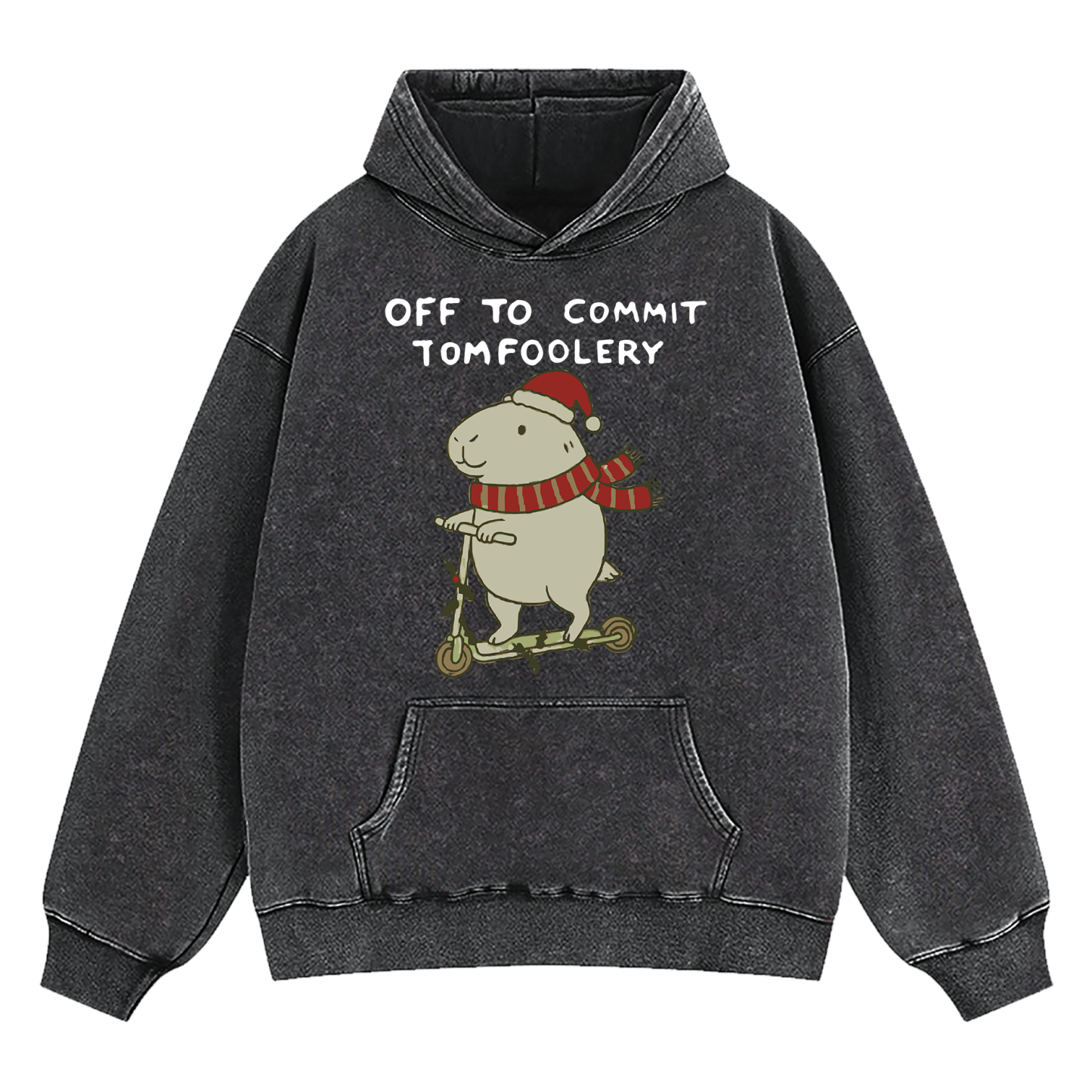Capybara Off To Commit Tomfoolery Christmas Washed Hoodie