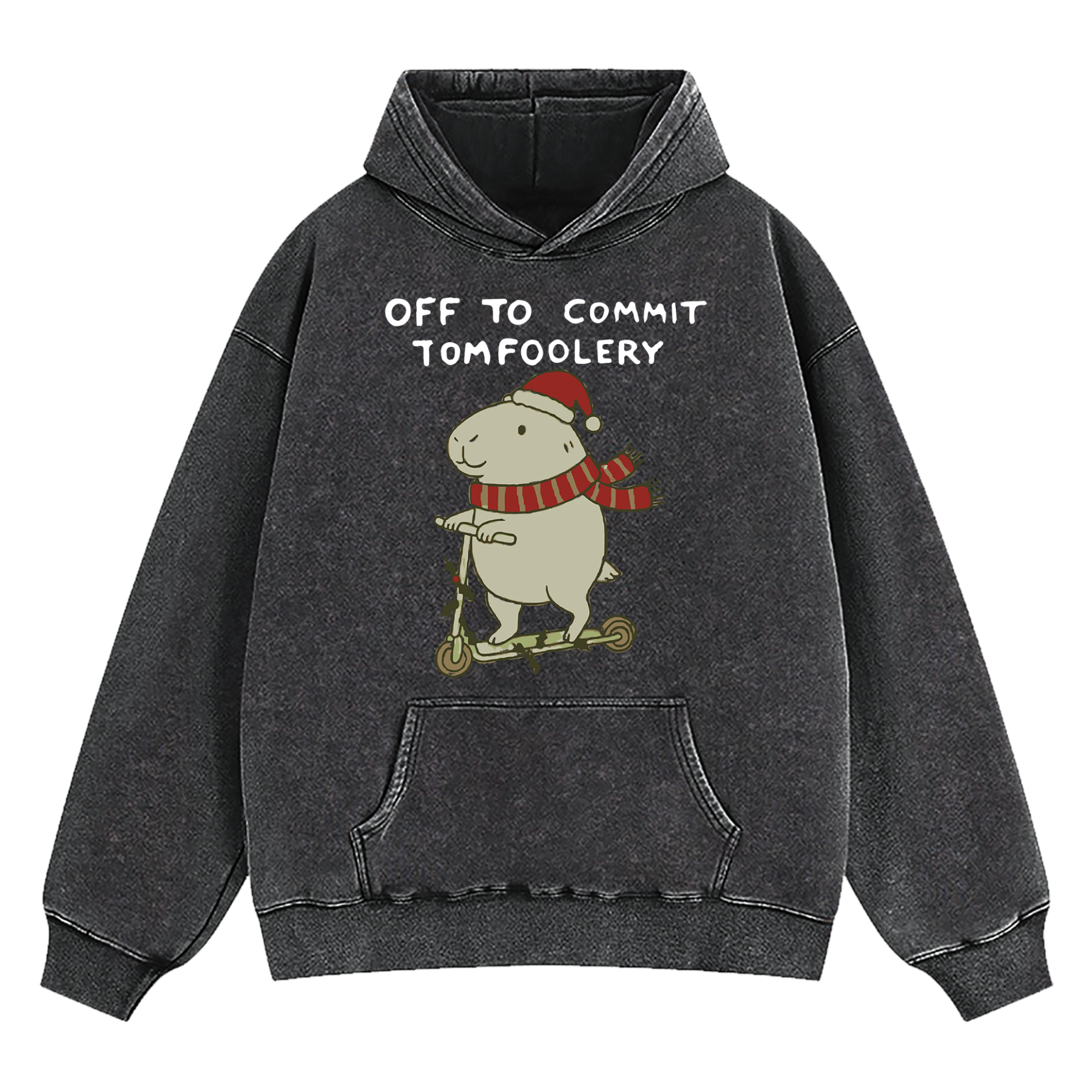 Capybara Off To Commit Tomfoolery Christmas Washed Hoodie