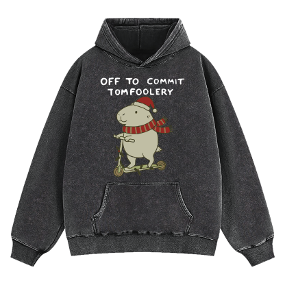 Capybara Off To Commit Tomfoolery Christmas Washed Hoodie