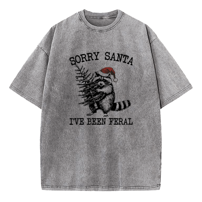 Sorry Santa I've Been Feral Washed T-Shirt