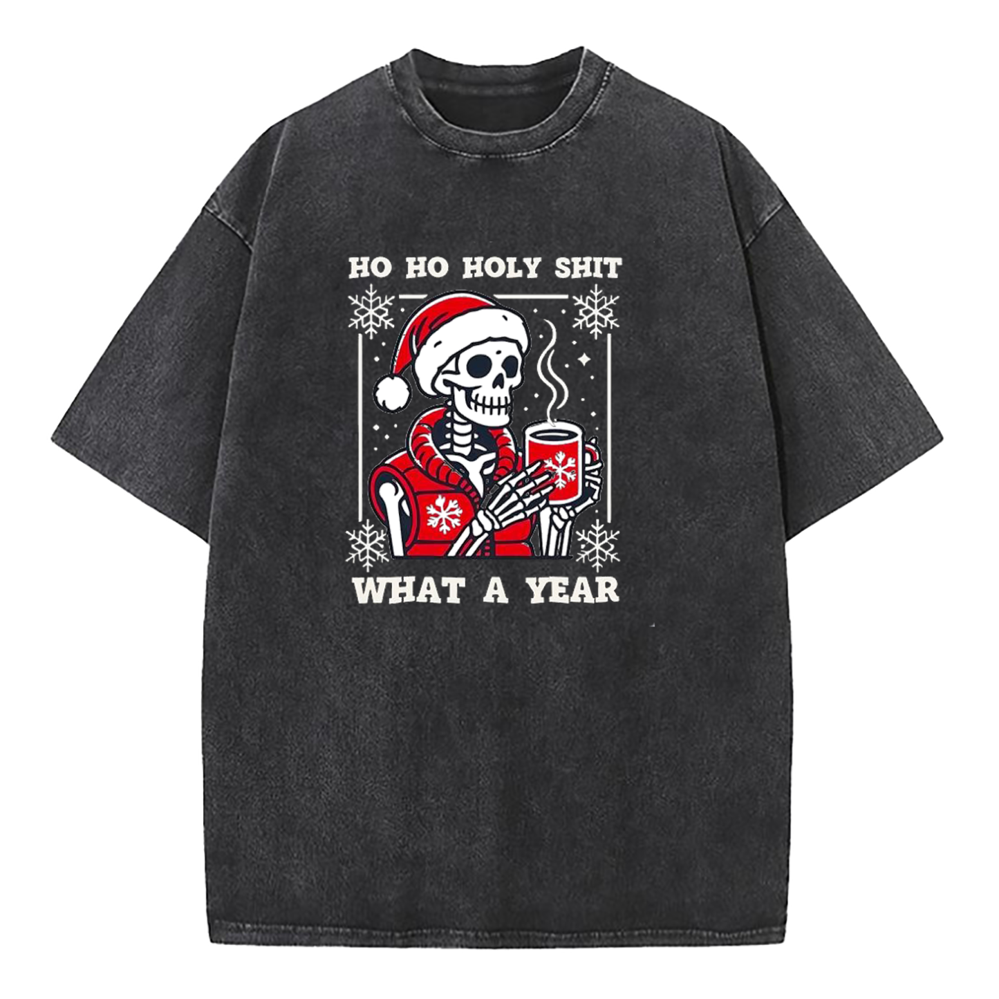 SKleton Ho Ho Holy Shit What a Year Christmas Washed T-Shirt