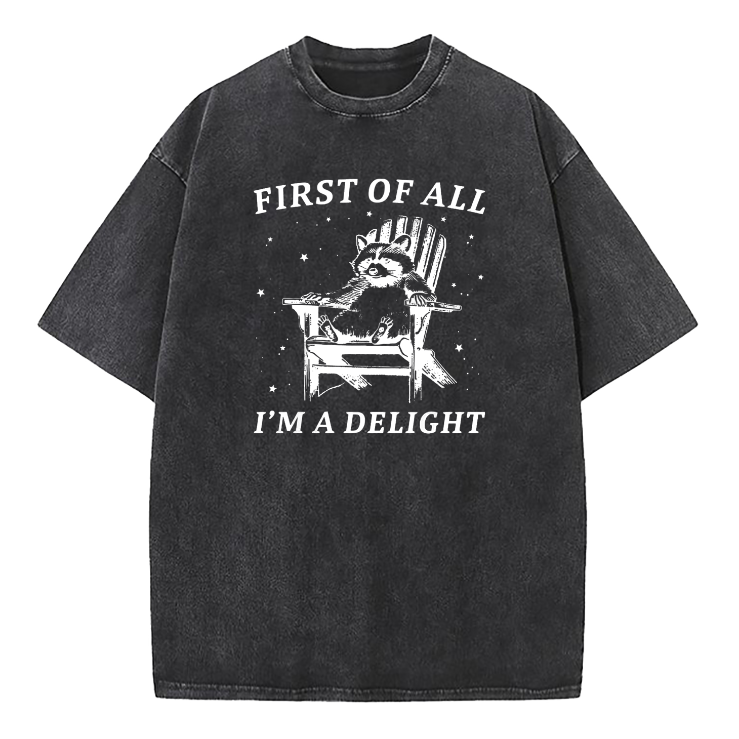 First Of All I'm A Delight Raccoon Washed T-Shirt