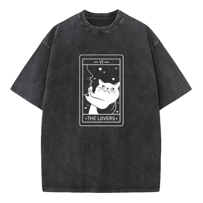 The Lovers Cat Tarot Washed T-Shirt