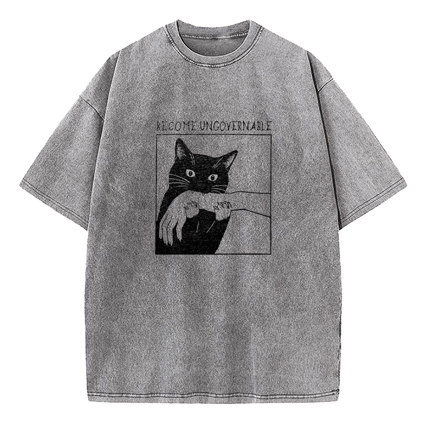 Black Cat Biting Hand Become Ungovernable Washed T-Shirt