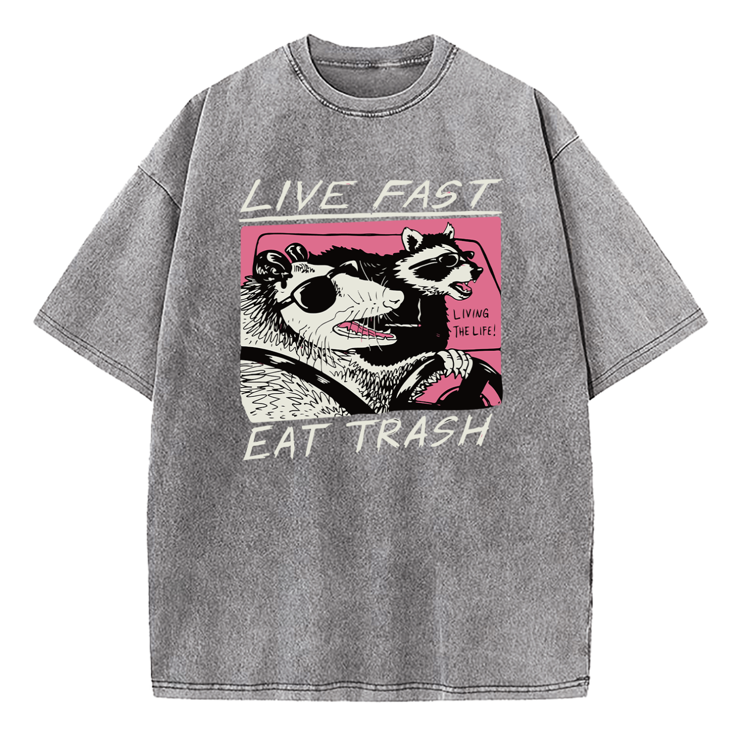 Live Fast! Eat Trash Raccoon Possum Animal Washed T-Shirt