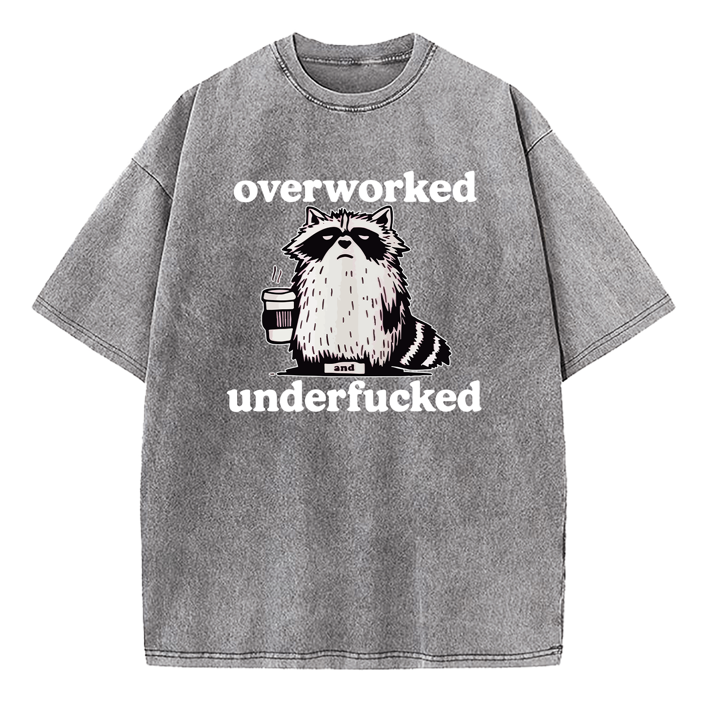 Raccoon Overworked Underfucked Washed T-Shirt