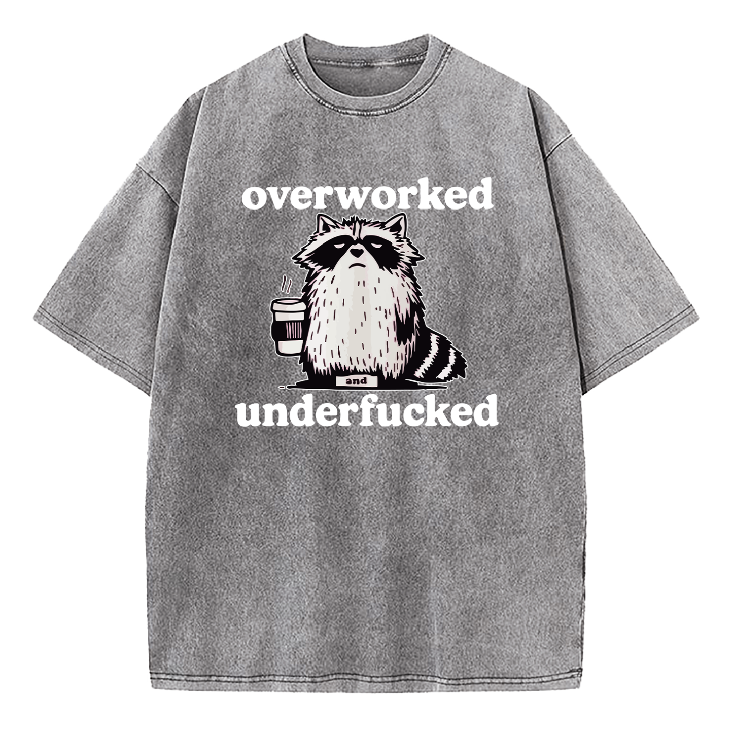Raccoon Overworked Underfucked Washed T-Shirt