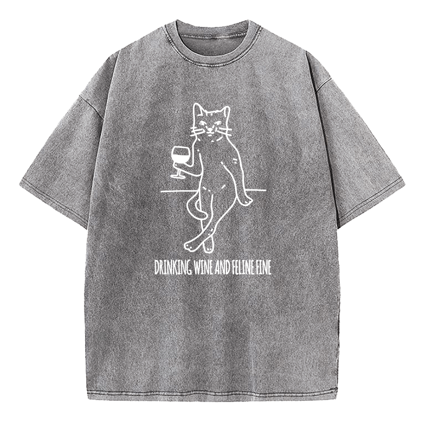 Drinking Wine And Feline Fine Washed T-Shirt
