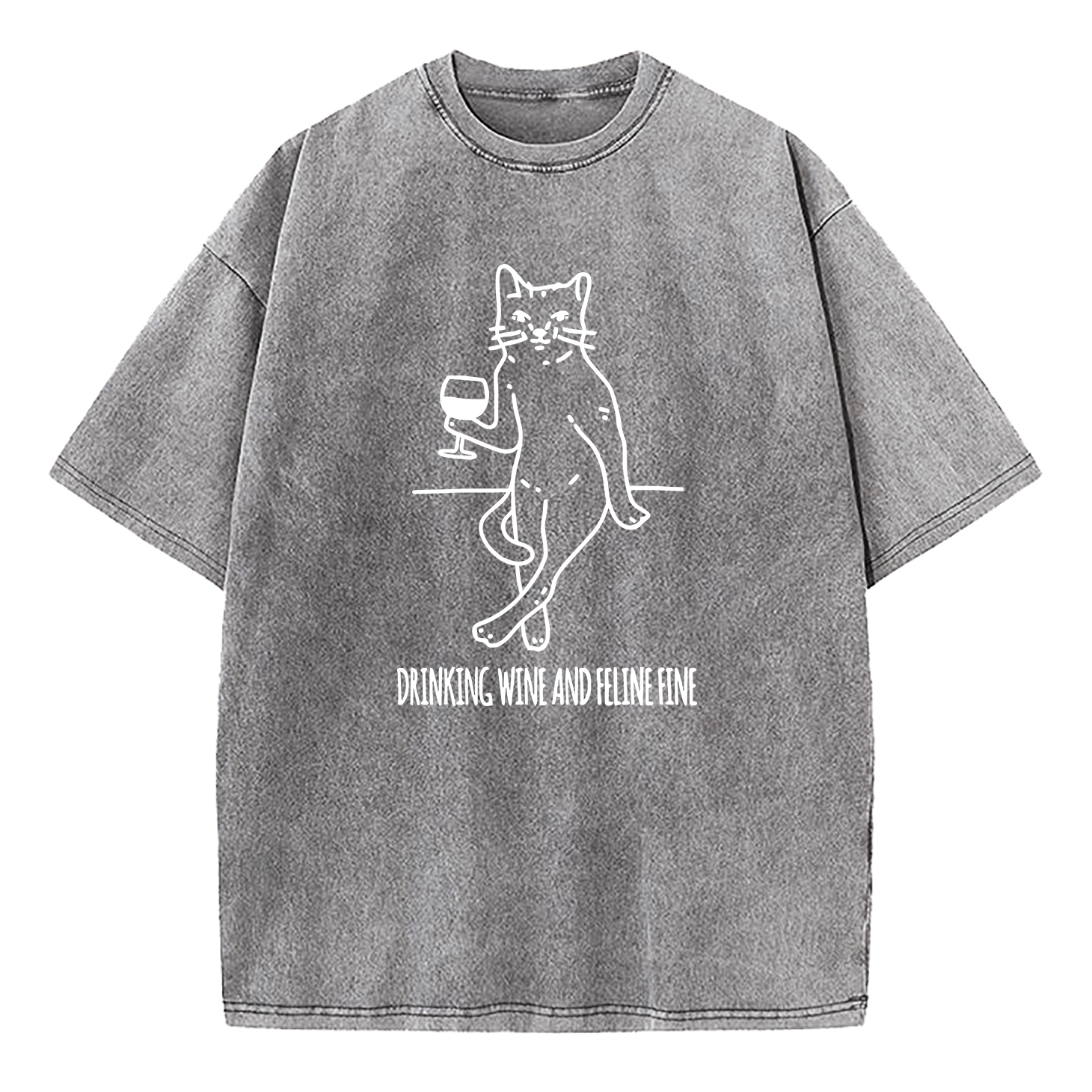 Drinking Wine And Feline Fine Washed T-Shirt