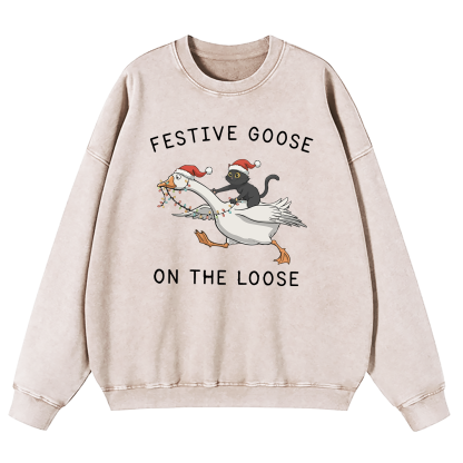 Festive Goose On The Loose Washed Sweatshirt